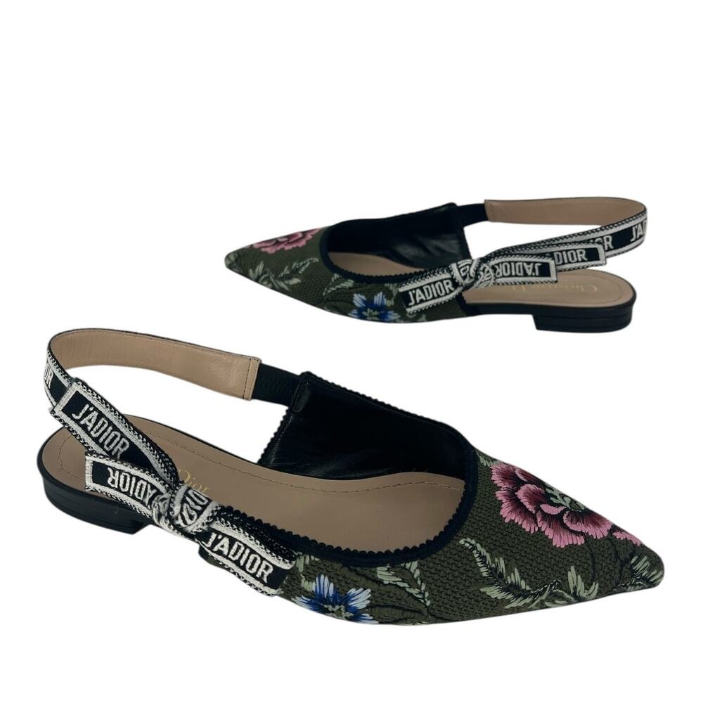 Christian Dior J'adior Embroidered Floral Sling Back Flats - Picture 2 of 14